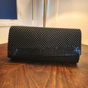 Vintage black bubble beaded mesh rectangle envelope clutch with crom chain.
